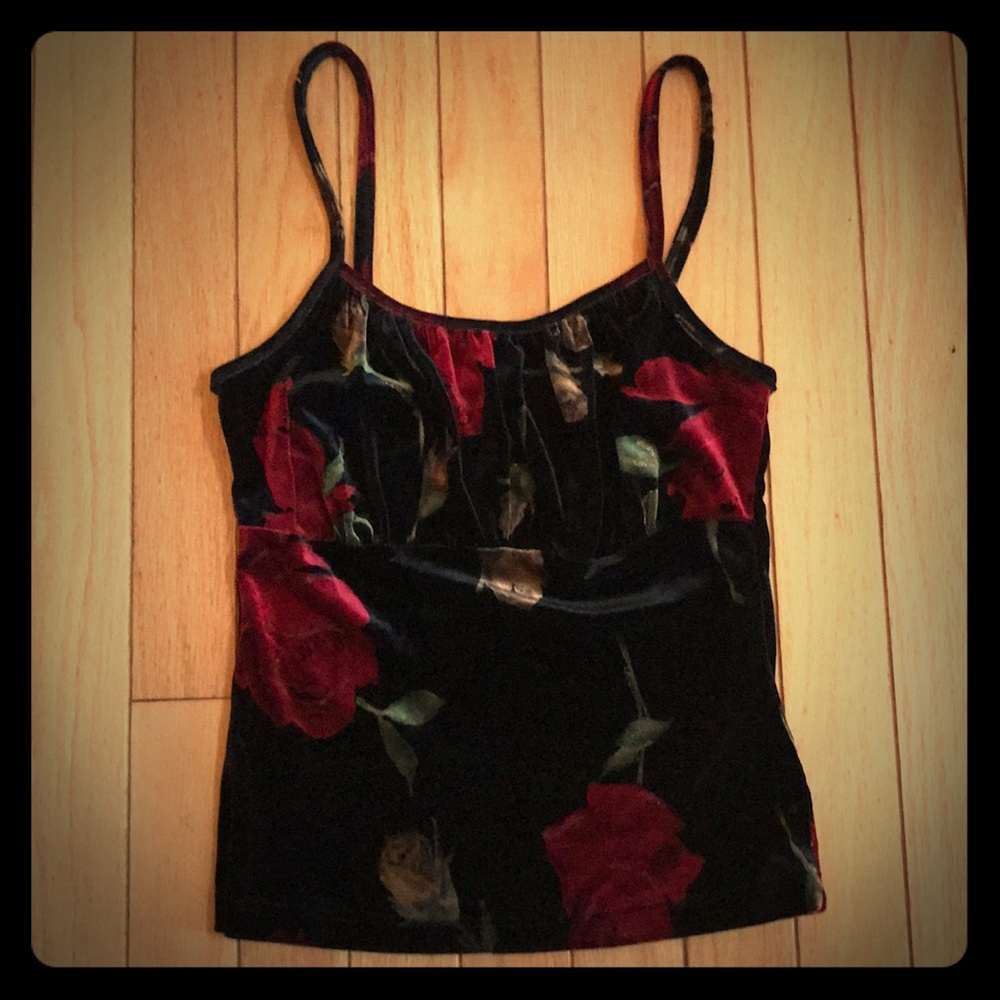 Black Velvet Floral Tank Top